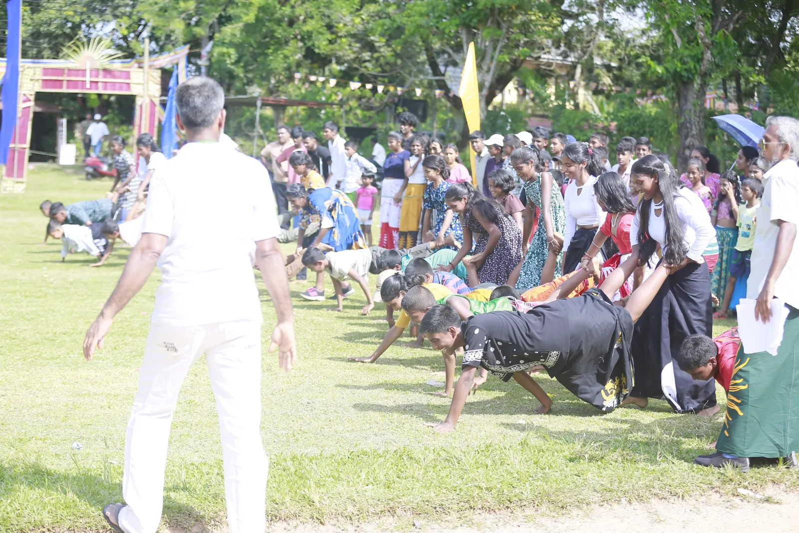 Students taking part in a lively team race